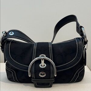 Coach Black Soho Buckle Shoulder Bag in Signature C Canvas with Leather Trim